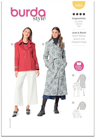 Burda Style X05984BURDA Misses' Jacket and Trench Coat Sewing Pattern Packet, Design Code B5984, Sizes 8-18 (34-44)