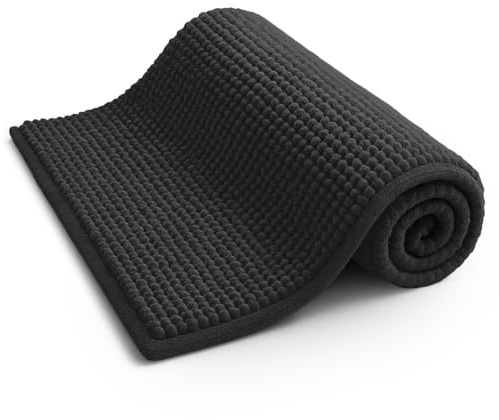 KEPLIN Non-Slip Microfibre Bath & Toilet Mat - Soft, Plush & Comfortable Rug with Machine Washable Design - Water Absorbent & Quick Drying to Keep Bathroom & Home Hygienic & Clean - (40x60cm) Black