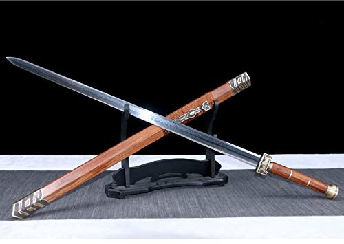 LQSMX sword Chinesisches Schwert/scharf/Zweihändiges Schwert, Einhandschwert 42.5in Schwerter echte Waffen Handgefalteter geschmiedeter Damaskusstahl