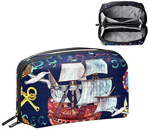 Kulturbeutel zum Aufhängen Dopp Kit für Männer Wasserabweisende Rasiertasche mit großem Fassungsvermögen für die Reise,Seesegelschiff Anker Kompass Muster Weinlese