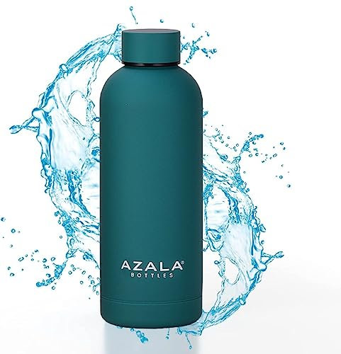 Azala® BOTTLES - Botellas de agua de Acero Inoxidable 500ml - Botella TÉRMICA deportiva - Termo con aislamiento de doble pared - Libre de BPA - Efecto termo 12h Caliente y 24h Fría - Verde Azulado