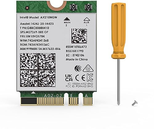 WAVLINK WiFi 6E Wireless Card, Intel AX210 Tri-Band 5400Mbps 2.4GHz/5GHz/6GHz Network Adapter with Bluetooth 5.3 for Laptop, Ultra-Low Latency, Support Windows 10/11 (64bit) M.2/NGFF