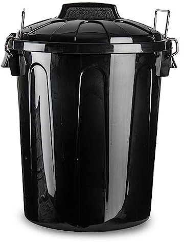 Tradineur - Cubo de Basura de plástico - Incluye Tapa y Asas metalicas - Fabricado en España - Contenedor de residuos - Capacidad de 31 litros - 48,2 x 37,5 x 37,5 cm - Color Negro