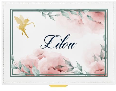 Maverton Boîte à Bijoux à personnaliser pour petite fille - Coffre à trésors à 3 niveaux avec miroir intérieur avec votre Cadeau personnalisé Boite rangement bijoux Cadeau femme anniversaire - prénom