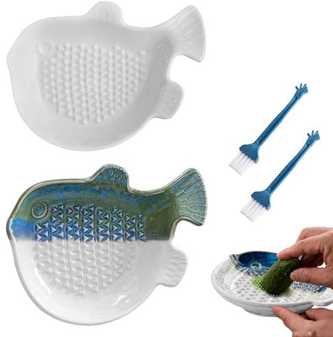 TOATELU 2 grattugia in ceramica per aglio, grattugia in ceramica con pennello, grattugia allo zenzero per aglio, cucchiaio per zenzero, grattugia zenzero, grattugia in ceramica per zenzero, aglio,