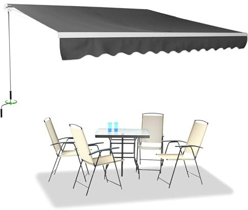 XINZI Store à bras articulés 360 x 300 cm - Protection solaire - Avec support mural - Angle réglable - Avec manivelle - Résistant aux intempéries - Pour terrasse et balcon