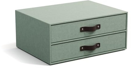 BIGSO BIRGER Schubladenbox – Aufbewahrungsbox mit 2 Schubladen – Schreibtisch Ablage für Dokumente & Bürobedarf – Ablagesystem aus recycelter Faserplatte und Papier – mintgrün