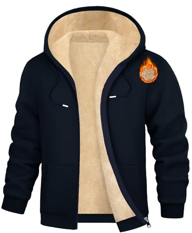 TOMEEK Felpa Uomo con Cappuccio Felpa in Pile Invernale e Zip Manica Lunga Giacca con Tasche Termica Casual Hoodie Fleece Giubbotto Essentials e Cerniera Sweatshirt(Blu Navy,L)