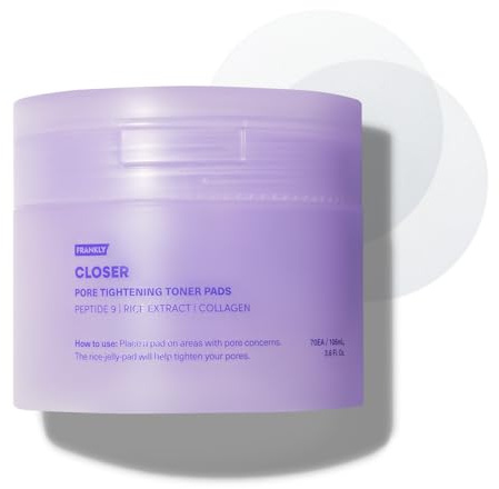 Frankly Closer Tonic Pads | 70 Stück | Gelatine Pads minimieren die Poren und spenden Feuchtigkeit für eine glatte Haut | 9 Peptide, veganes Kollagen & Reis-Extrakt | Vegan,