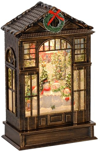 HOMCOM Christmas Snow Globe Lantern with Lights, Musical Snow Globe with Swirling Glitter, Battery Operated Musical Christmas Decoration for Holiday Party Gift, Bronze Tone