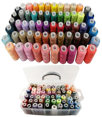 Stickgarn Set,Nähmaschinen-Stickgarn,60 Rollen à 500m Maschinenstickgarn,Mit Aufbewahrungsbox,Kompatibel Mit Den Farben Von Janome Und Robison-Anton,Für Stickereien Und Die Meisten Nähmaschinen