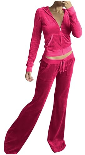 Joggingdräkt dam set velour, byxdräkt dam elegant: 2 stycken velour träningsoverall långärmad skuren jacka och sweatpants slim fit streetwear fritidsoverall Y2K sweatsuit set enfärgad tracksuit