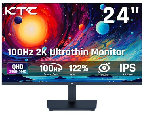 KTC 24 Inch QHD Monitor, 2K@100Hz Flat IPS 1440P Monitor with Ultra Thin Bazels, Anti-Blue Light, HDR10, 122% sRGB, 99% DCI-P3, 300 Nits, 5ms MPRT, VESA 100x100, Adaptive Sync for Working and Gaming