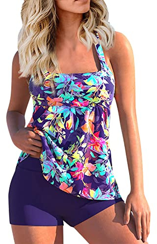 Tankinis Mujer 2025 Tallas Grandes Bañadores Reductores Traje De Baño Mujer 2 Piezas Verano Deportivo Sexy Swimsuit Bikinis Playa Natacion Menstrual Trikinis Swimwear Púrpura XL