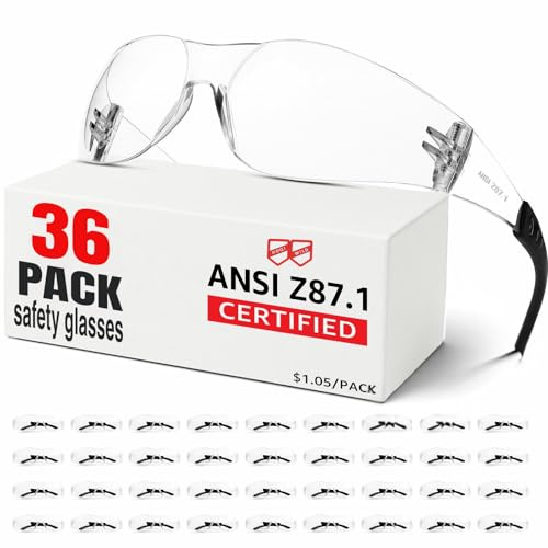 Hoqiwild ANSI Z87.1 Clear Safety Glasses for men and women 36Pack, Scratch&Impact-Resistant Eye Protection Glasses for visitor, construction,shooting, wood/metal/automative working