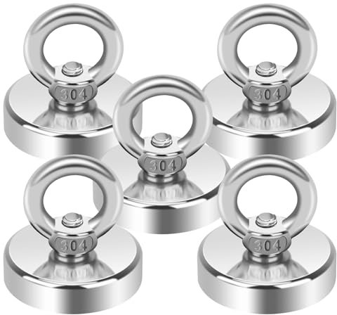 Teokantz 5 unidades de imán de 32 mm de diámetro con ojal, gancho magnético extra fuerte, 36 kg/79 LBS, imanes de neodimio extrafuertes, ganchos magnéticos, grandes, grandes