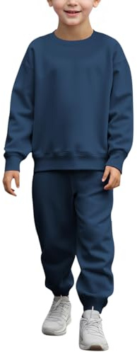 Haloumoning Boys Tracksuits 2 Piece Set Kids Crewneck Sweatshirts and Jogger Sweatpants with Pockets 5-14 Years