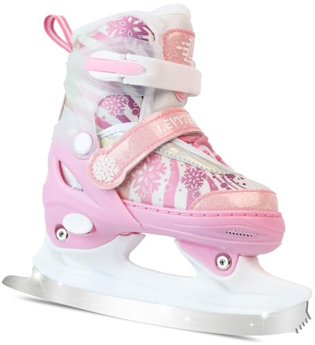 LEVYTEMP Adjustable Ice Skates for Kids Boys Girls - Warm Fleece Lined, 4 Size Adjustable Beginner Snowflake Blades Ankle Support Figure Skates for Outdoor and Rink,Pink
