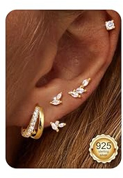Dochais Boucles Oreilles Argent 925 Femmes, Plaqué Oro 14K, Antiallergiques, Creoles Huggie, Piercing