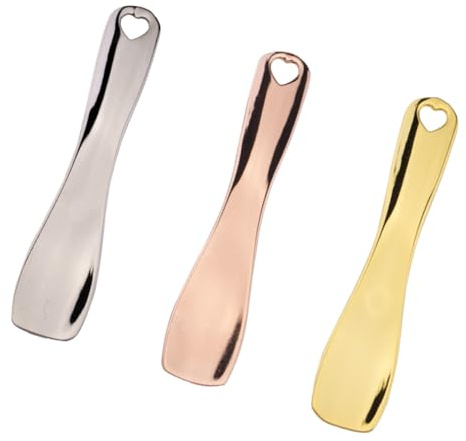 GANAZONO Lot de 3 Cuillères à Crème Visage Petite Taille Métal Doré Argenté Rose Massage Contour des Yeux Outil Soin Peau Femme Usage Quotidien