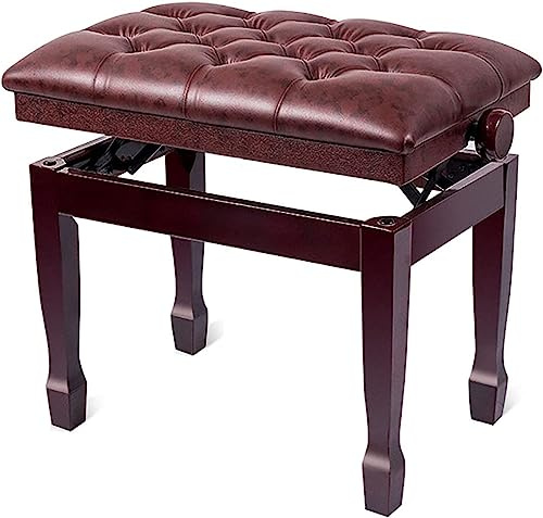 SnamicE Pianopall sminkbord äkta läder tangentbordsbänk höjd justerbar med förvaringsfack 58 x 41 48-58 cm,