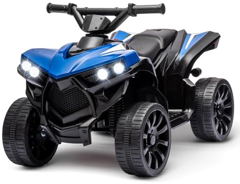 Baloveby Quad Eléctrico para Niños 6V, Quad para Niños De 3-5 Años, con 2 Motores, Velocidad Ajustable 3-6Km/h, Faros, Bocina, Música, USB