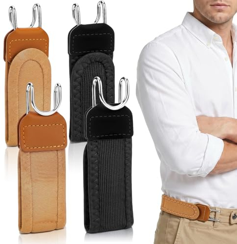 Kyndara 4Pcs No Buckle Belts for Men Women, Adjustable Buckleless Belt Hook, Unisex Buckle-Less Invisible Waist Belts for Jeans Pants Business Casual Formal Wear