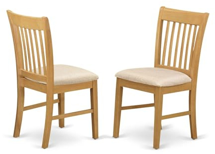 East West Furniture NFC-OAK-C Norfolk Kitchen Dining Chairs - Linen Fabric Upholstered Wood Chairs, Set of 2, Oak