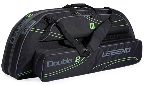Legend Double 2 Soft Compound Bow Case for Travel - Double Archery Case with Thick Foam Padding, Storage for Archery Accessories - Heavy Duty Nylon Bow Bag with MTM Arrow Carry Pocket - Black/Green