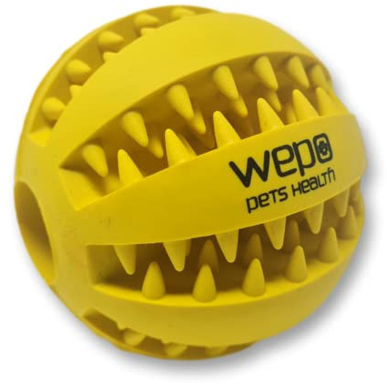 WEPO Balle pour Chien - Soin Dentaire - Diamètre 7 cm - Jaune - Jouet à Mâcher avec Dents pour Gencives Saines - En Caoutchouc Naturel