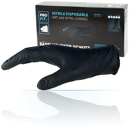 PRO FIT 666 Nitril Einweghandschuhe – Nitrilhandschuhe, Einmalhandschuhe, Schutzhandschuhe, Latexfrei, für Lebensmittel zugelassen - 100 Stück, Schwarz, Gr. M