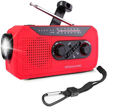 Wind Up Radio, Emergency Solar Crank Powered AM/FM Weather Radio, with Portable 2000mAh Power Bank, SOS Alarm, Headphone Jack, Bright Flashlight for Household and Outdoor Camping, Hiking