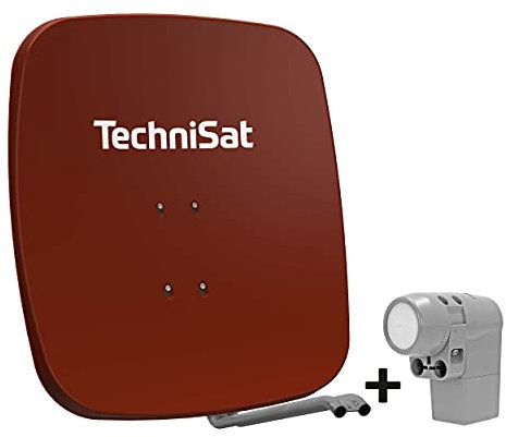 TechniSat SATMAN 65 PLUS - Satellite Dish for 4 Participants (65 cm Satellite Complete System, Dish with Mast Mounting and UNYSAT Universal Quattro Switch LNB in Weatherproof Housing) Red