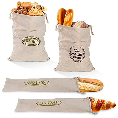 4 Pièces Sac à Pain Conservation, Baguette Congelation Reutilisable, Tissu Lin, Avec Cordon de Serrage, Pour Baguettes et Autres Produits D'épicerie