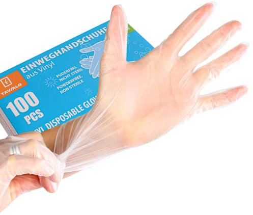 TAVIALO Guanti Monouso in Vinile. Guanti Usa e Getta Taglia M/8 Senza Lattice, Set di 100 di Guanti in Vinile Monouso Senza Polvere. Guanti Adatti per Ambiti Medici, per Alimenti e Tatuaggi.