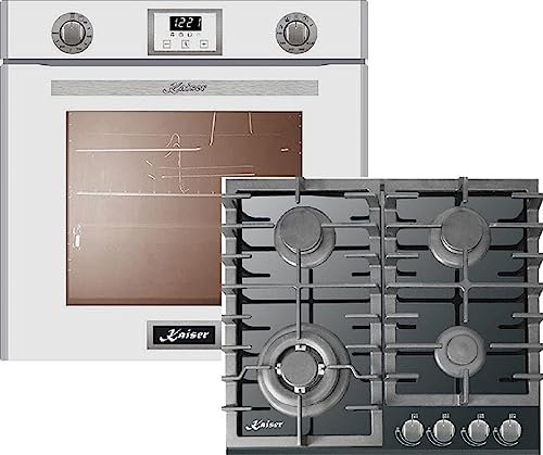Kaiser Gasbackofen Gasherd-Set EG 6374 W + KCG 6383, Einbau-Backofen 60cm in Weiß/Gas Backofen/Gas-Kochfeld 60 cm in schwarz Glas/Autark/Drehspieß/Grill/Heißluft/Selbstreinigung/Erdgas/Propangas
