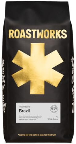 Roastworks Brazil Whole Coffee Beans – 1KG Coffee Beans Produced on Pe De Cedro Farm – Speciality Brazilian Coffee with Notes of Chocolate, Macadamia Nut and Peanut Butter