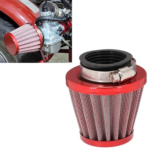 46 mm Filtro Aire,Universal Filtro Aire Moto,Filtro Aire Admisión Aluminio para Motocross Pit Bike Scooter ATV Carburador Limpiador de Carburador-Rojo