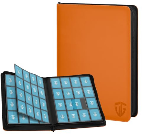 TCGUARD 16 Scomparti per Carte da Collezione, Album con Chiusura Lampo, per 1000 Carte, Album di Carte Collezionabili, Tasche Laterali Sicure, Compatibile con YuGiOh, MTG, Carte Sportive，Arancione
