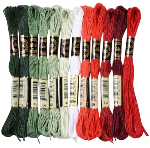 CABODYALS 12 matassa 96M Filo Da Ricamo Filo per Punto Croce Sfuso 6 fili Filo per Braccialetti Dells'Amicizia Variegato di Colore Natalizio Fili di Poliestere per La Creazione di Gioielli Fornitura d