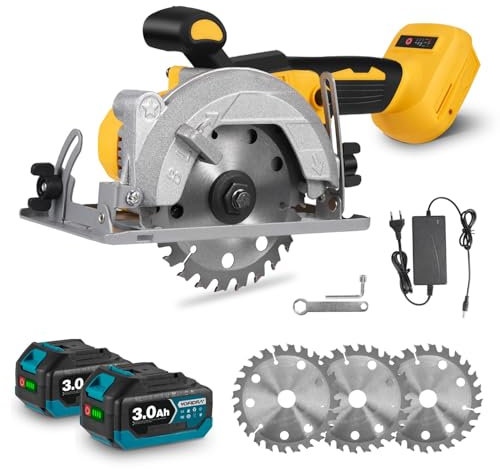Yofidra Sierra Circular Inalámbrica 125 mm, Sierra Circular Bateria con 3 Velocidades, Profundidad de Corte de 45 mm, 0-45°, 2 Baterías de 3.0Ah, 3 Hojas de Sierra de 125 mm para Cortar Madera
