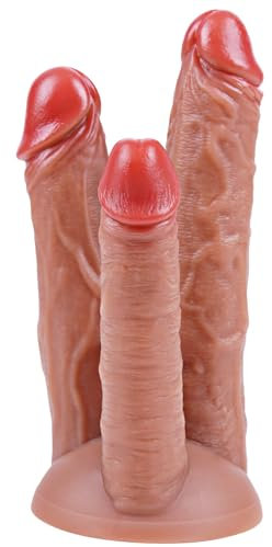 Realistischer dreiköpfiger großer Dildo (22 cm/19,5 cm/17 cm)Silikon-Dildo, Saugfuß-Dildo,XL realistischer Penis-,Anal-,Vaginal-und G-Punkt-Dildo, Geeignet für Penis-Stimulation bei Frauen und Männern