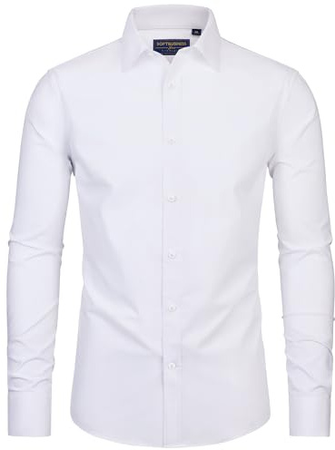 siliteelon Mens Shirts Long Sleeve White Shirts Dress Formal Stretch Wrinkle Free Work Business Casual Wedding Button Down Shirts XL