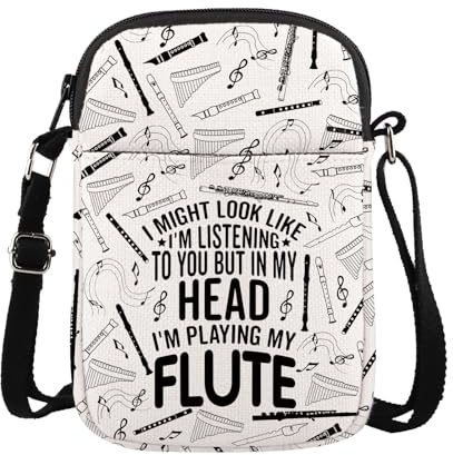 FUNYSO Borsa a tracolla con scritta I Am Playing My Flaute, regalo per amanti della musica, Flauto Cb Regno Unito, 0