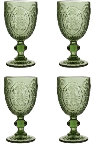Dibor Wine Glasses Set of 4 Vintage Style Wine Goblet Glassware Set (Green)