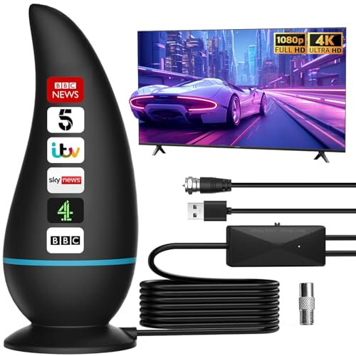 2025 Indoor TV Aerial - Freeview Antenna with Signal Booster, Magnetic Base, Portable Design for 4K/1080P HD Channels