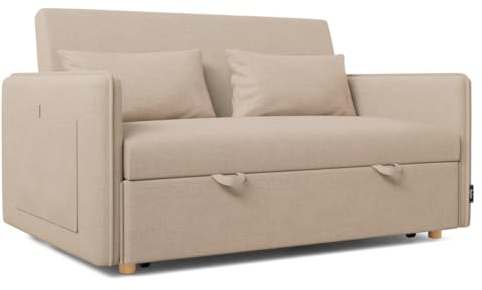 Nalui- Sofa Cama 2 plazas 3 en 1 Nest 2 139x100x80cm con Respaldo Ajustable y 2 Almohadas. Sofa Cama Chaise Longue, Soporta hasta 240Kg. Sofa 2 Plazas Convertible en Cama 120x190cm, Beige