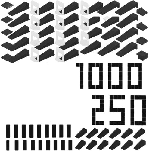 Kit Livellamento Piastrelle 1250 Pezzi - Made in Italy - 250 Cunei e 1000 Distanziatori 1mm - Sistema Autolivellante per Piastrelle da Pavimento e Parete -
