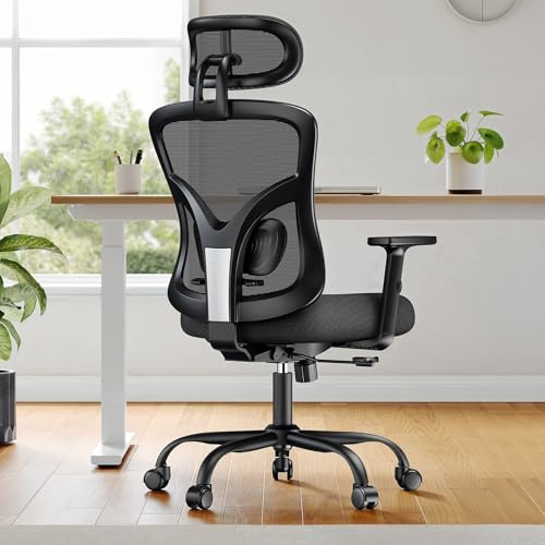 NOBLEWELL Silla de Oficina Ergonómica, Soporte Lumbar Acolchado, Reposacabezas 2D, Reposabrazos Ajustables, Asiento Ergonómico Mejorado, Inclinación Basculante 130°, Oficina Y Gaming