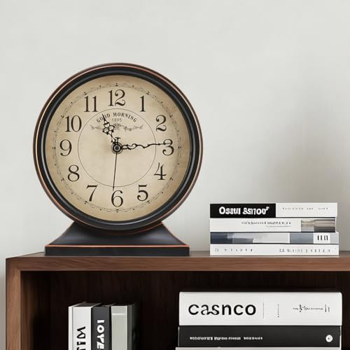 Auafanzy 7-Inch Retro Mantel Desk Clocks，Silent Vintage Table Clock with All Metal Frame，Easy to Read Larege Retro Mantel Clocks for Living Room，Fireplace and Shelf Decoration.